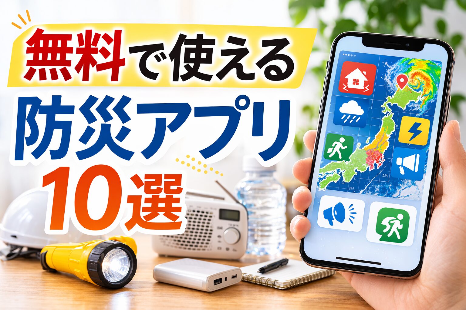 無料で使える防災アプリ10選のイメージ（スマホで地震速報や避難情報を確認）