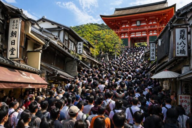 混雑している清水寺の様子