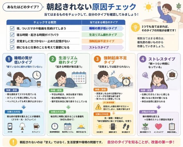 朝起きれない原因と対策セルフチェック