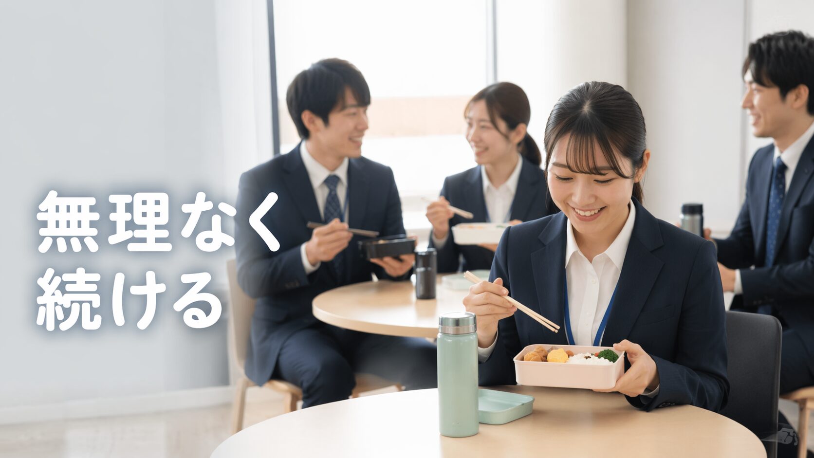 新社会人の女性が職場でお弁当を食べる昼休みの様子