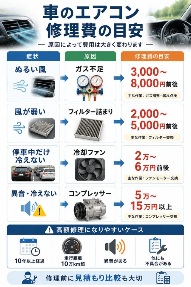 車のエアコン修理費の目安
