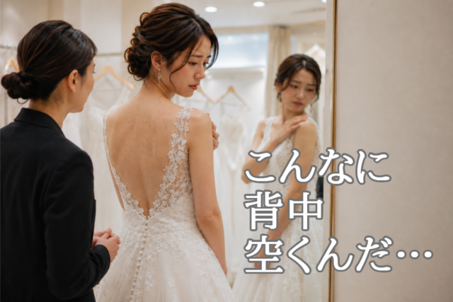 ウェディングドレスの背中ニキビに悩む花嫁イメージ