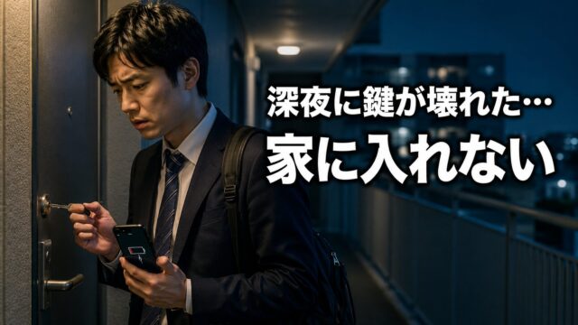 深夜に玄関の鍵が壊れて部屋に入れない男性