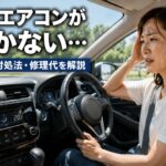 自動車のエアコンが効かなくて困っている女性ドライバー