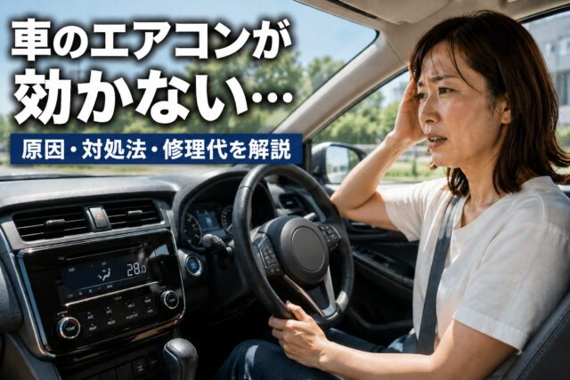 自動車のエアコンが効かなくて困っている女性ドライバー