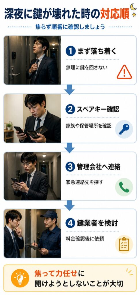 深夜に鍵が壊れた時の対応順