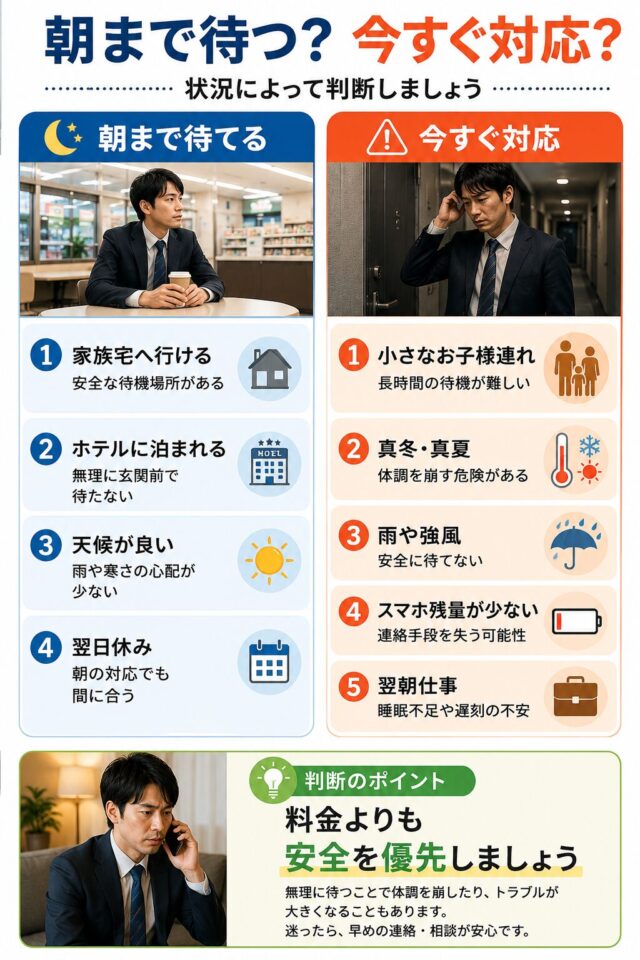 朝まで待つ？今すぐ対応？