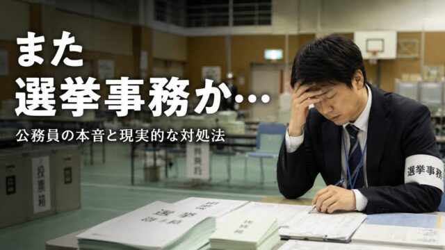 挙事務で疲れた表情を見せる公務員職員