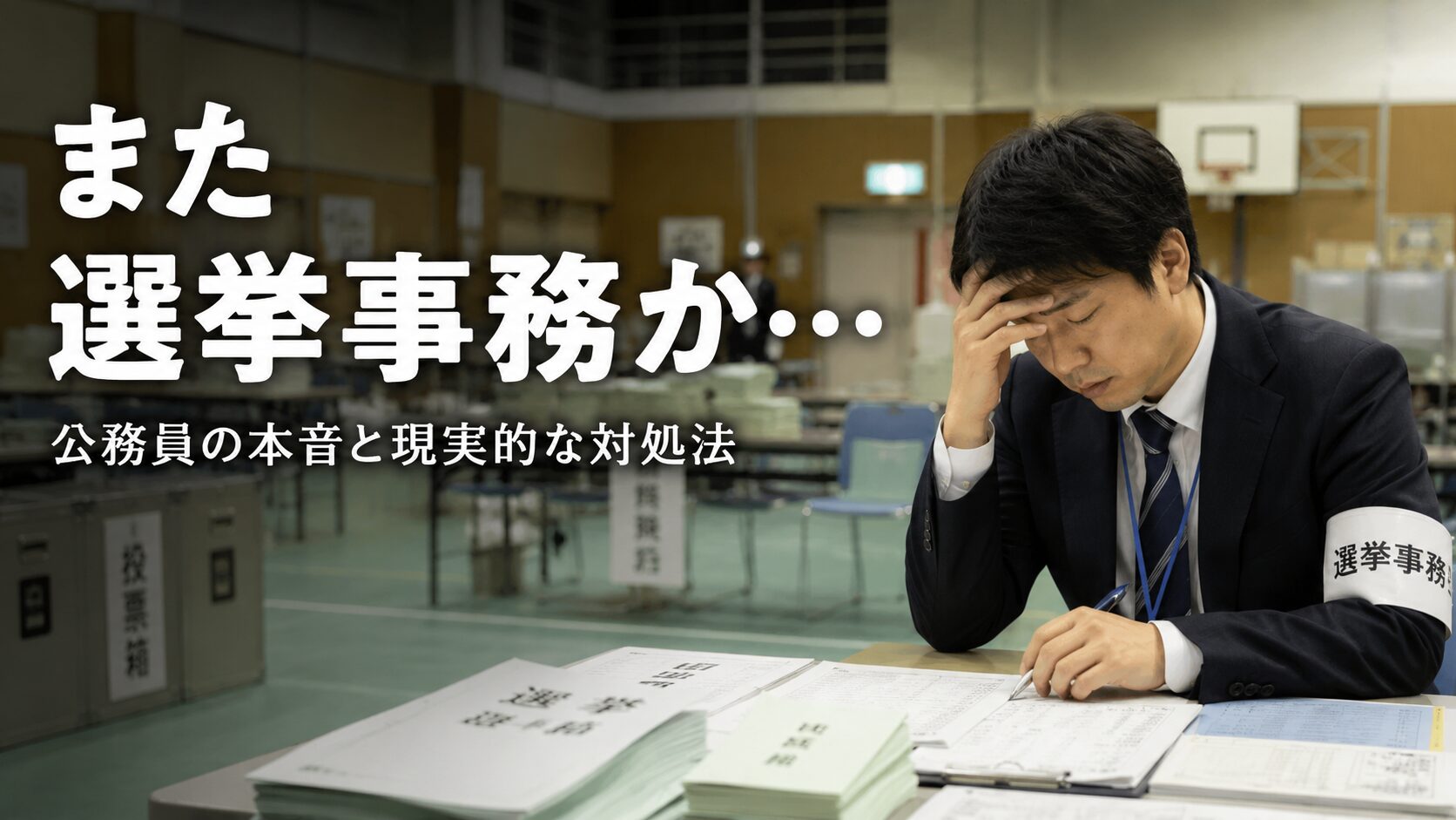 挙事務で疲れた表情を見せる公務員職員