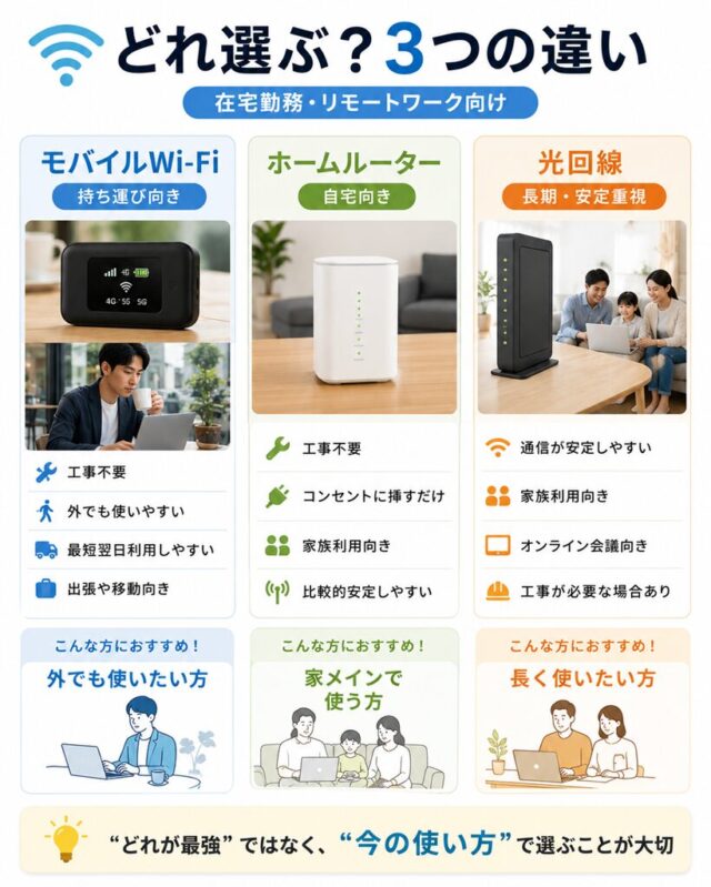 モバイルWi-Fi・ホームルーター・光回線比較表