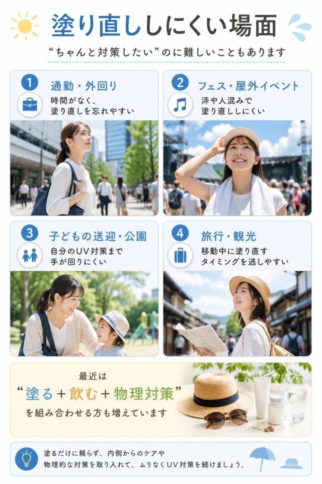 日焼け止めを塗り直ししにくい場面