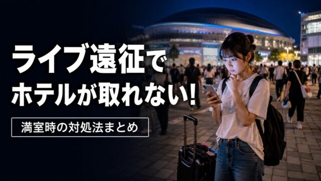 ライブ遠征でホテルが取れなくて困ってる若い女性