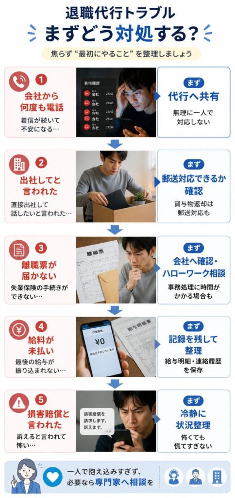 退職代行で実際に多いトラブル例