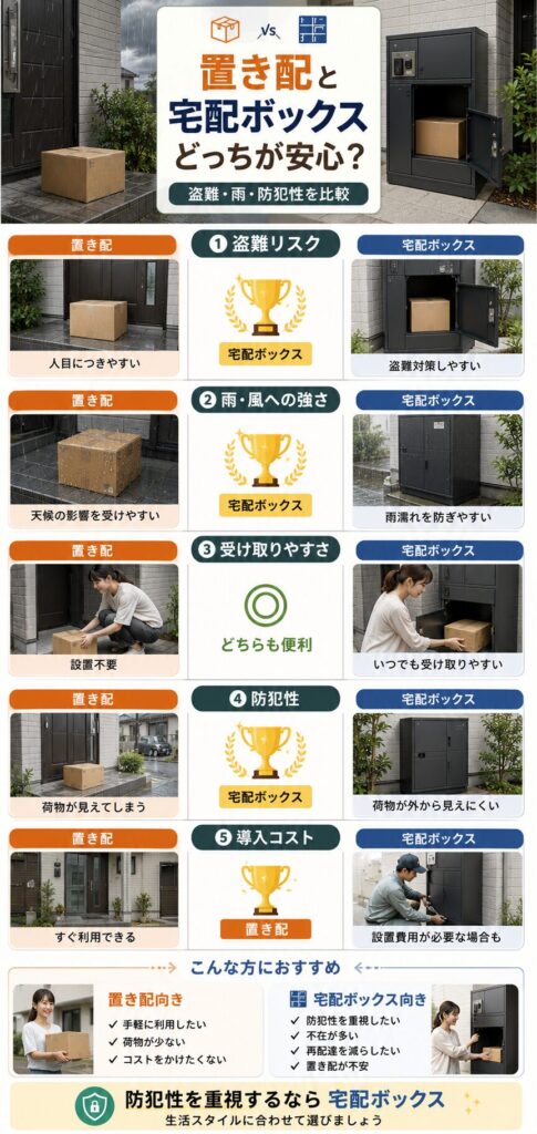 置き配と宅配ボックスの比較表