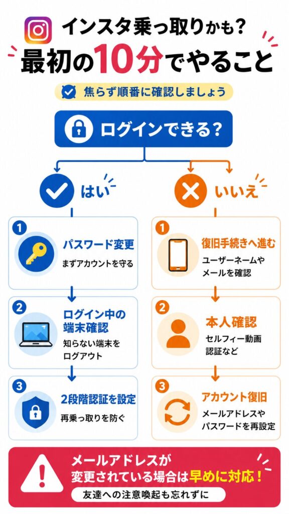 インスタ乗っ取りかも？とおもtt場合の最初の10分でやること