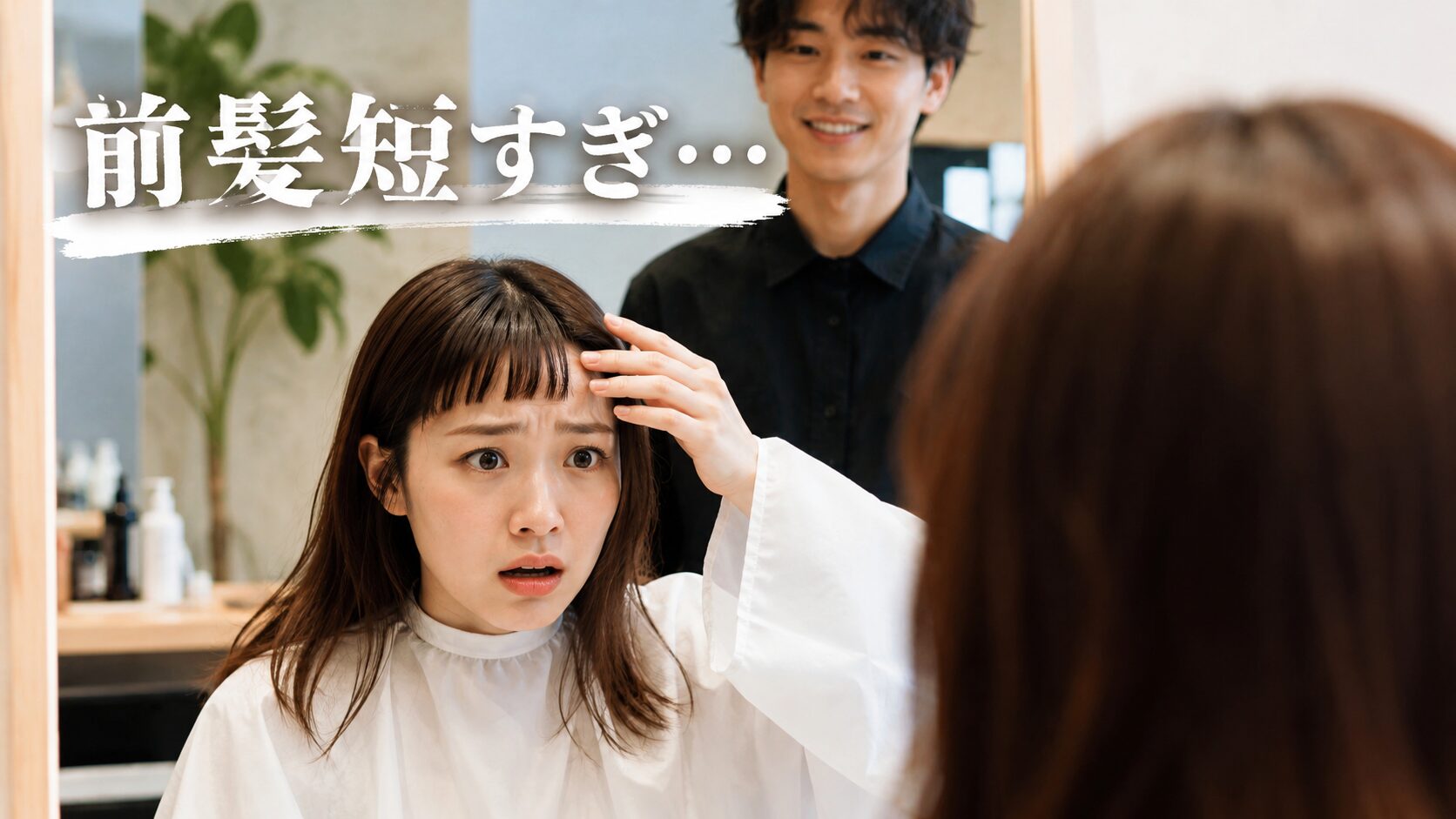美容室でカットしてもらったが前髪が短くて戸惑う女性
