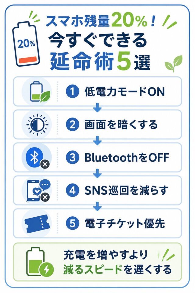 スマホ残量20％でも今すぐできる延命術5選