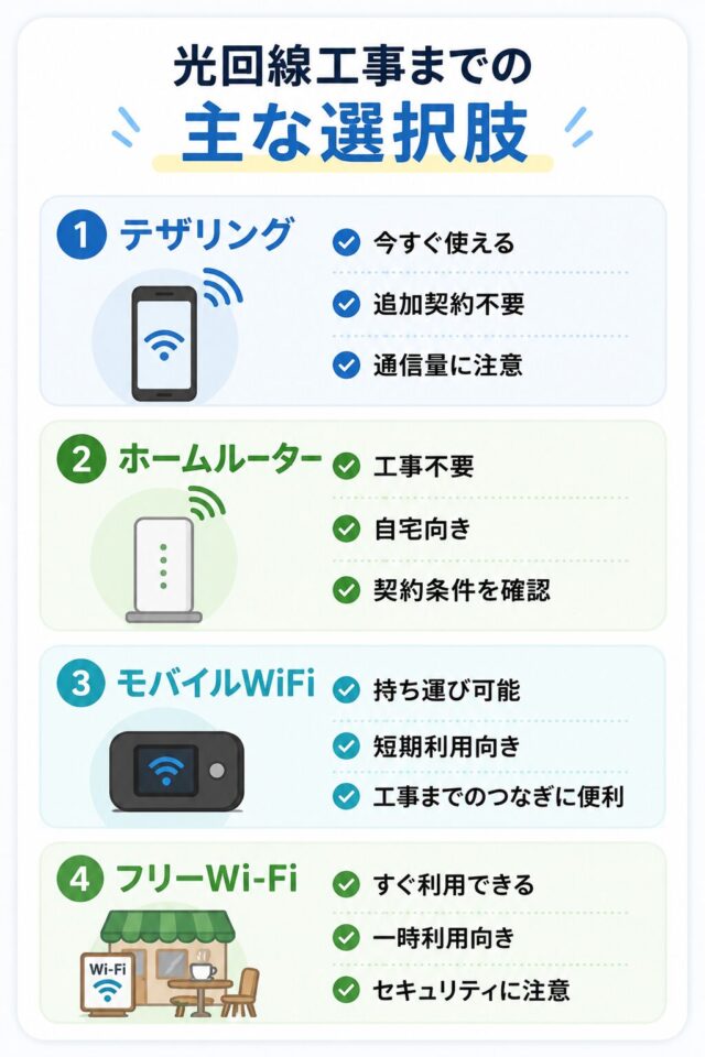 光回線工事までの主な選択肢