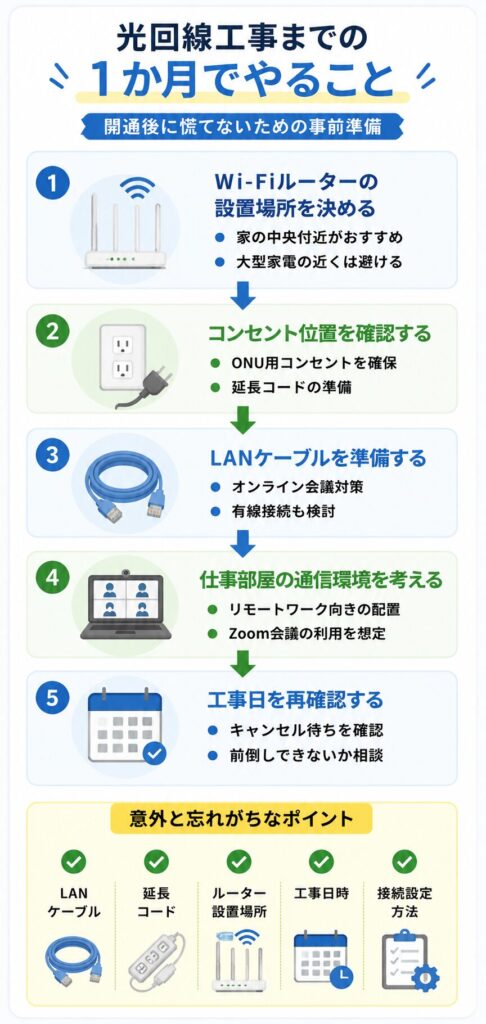 光回線工事までの1か月でやっておきたいこと