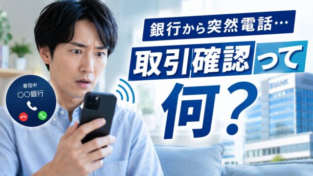 銀行からの電話に驚く男性
