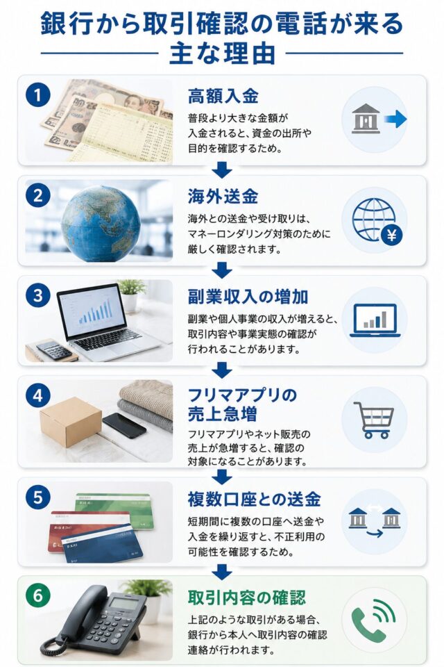 銀行から取引確認の電話が来る主な理由