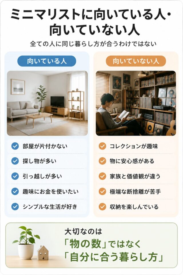 ミニマリストに向いている人・向いていない人の比較図