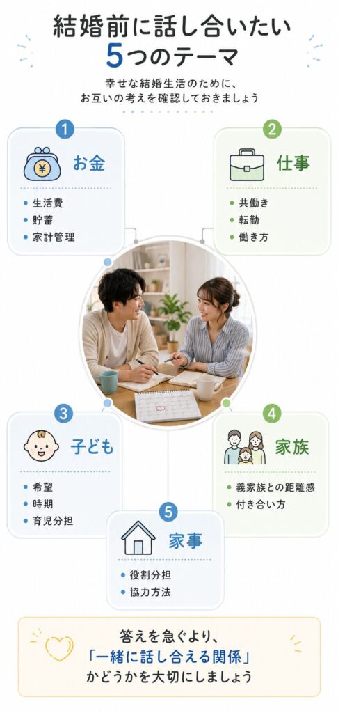 結婚前の5つの重要なテーマ
