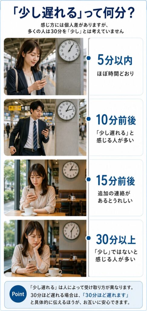 少し遅れるとは何分か