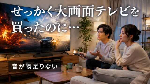 大画面テレビを視聴するが音が物足りない様子の夫婦