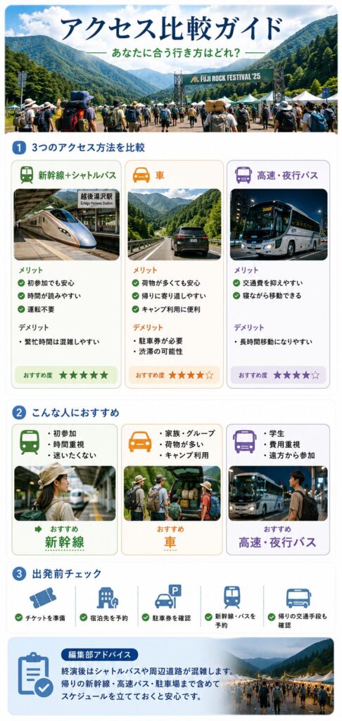 フジロック2026へのアクセス方法を比較