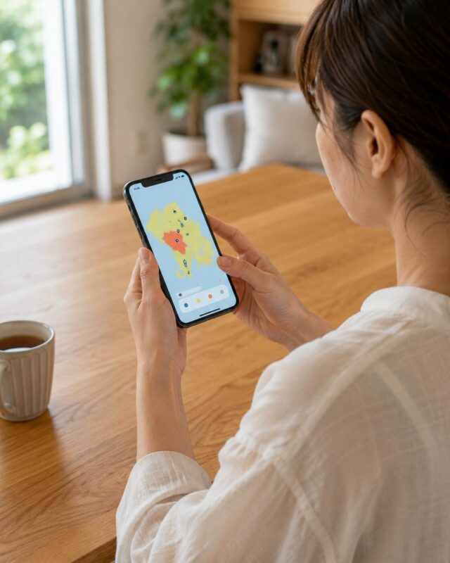 スマホで情報収集する女性
