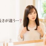 鏡の前で髪の長さをチェックして左右の違いに気付いた女性