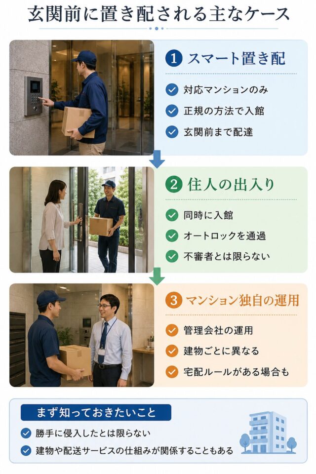 玄関前に置き配される主なケース