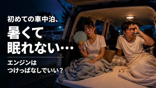 初めての車中泊、暑くて眠れない様子の男女