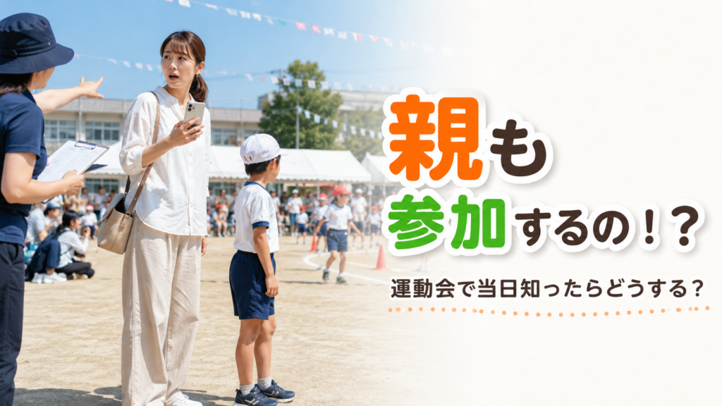 運動会の親子競技への集合を突然案内された母親