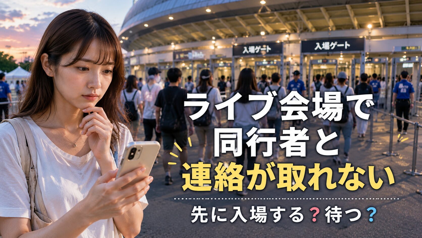 ライブ会場で同行者と連絡が取れない女性の様子