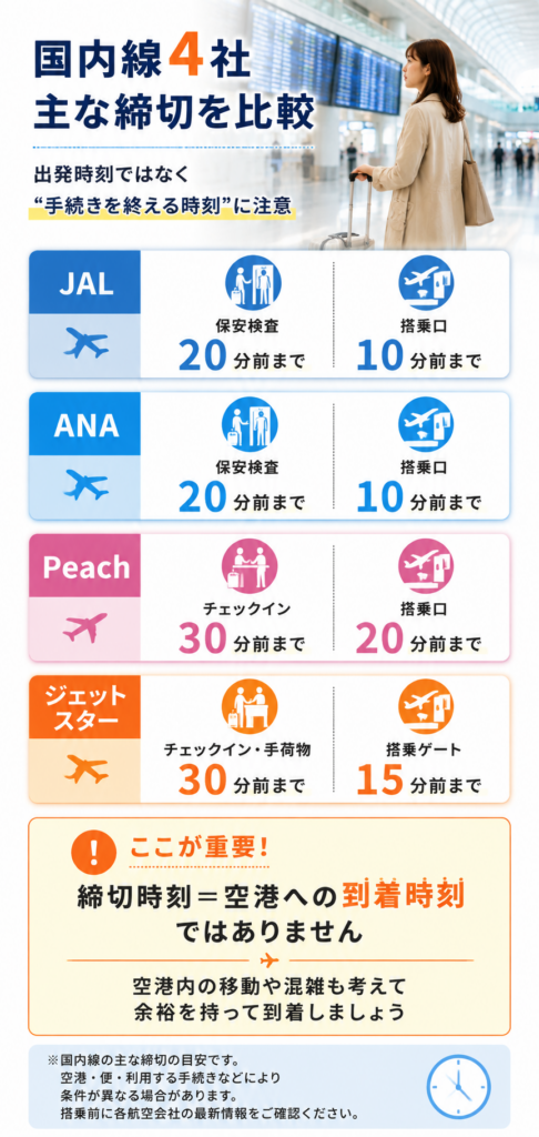 国内線4社の主な締切比較
