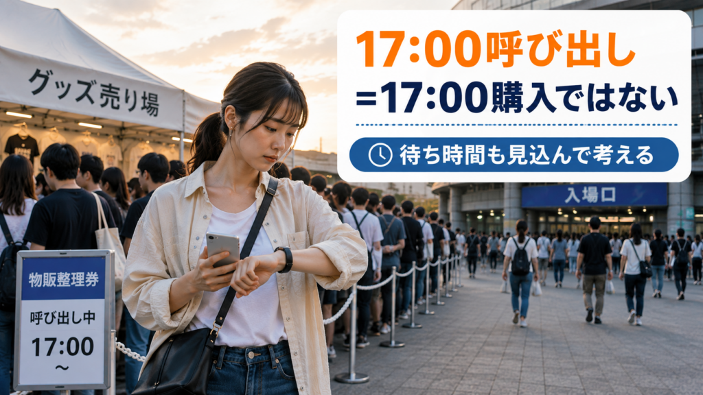 物販に呼ばれたが時計を見る女性