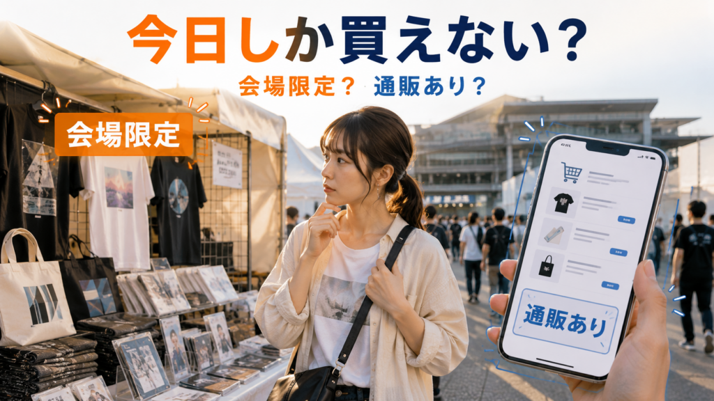 限定グッズと通販の間で考える女性