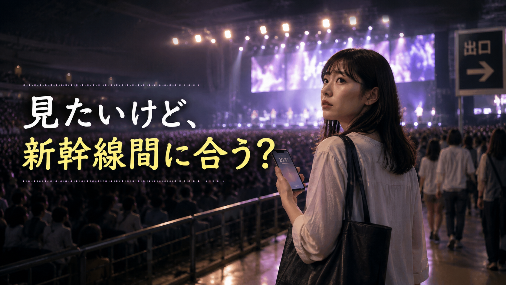 コンサートと新幹線、迷う女性