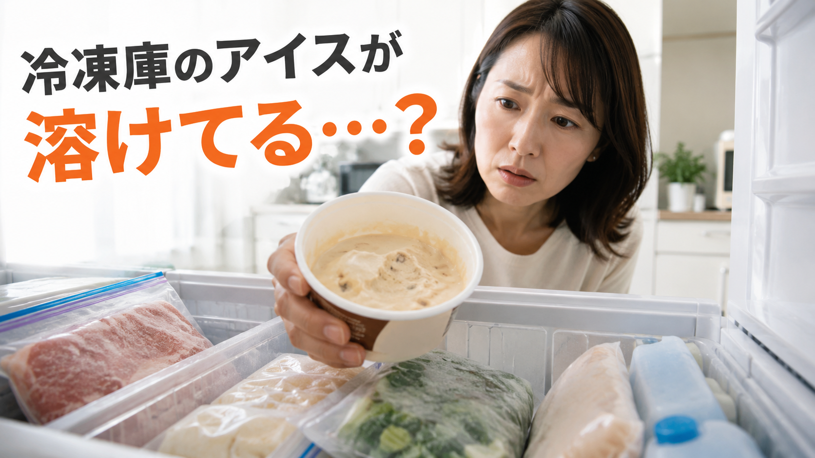 冷凍庫の溶けたアイス