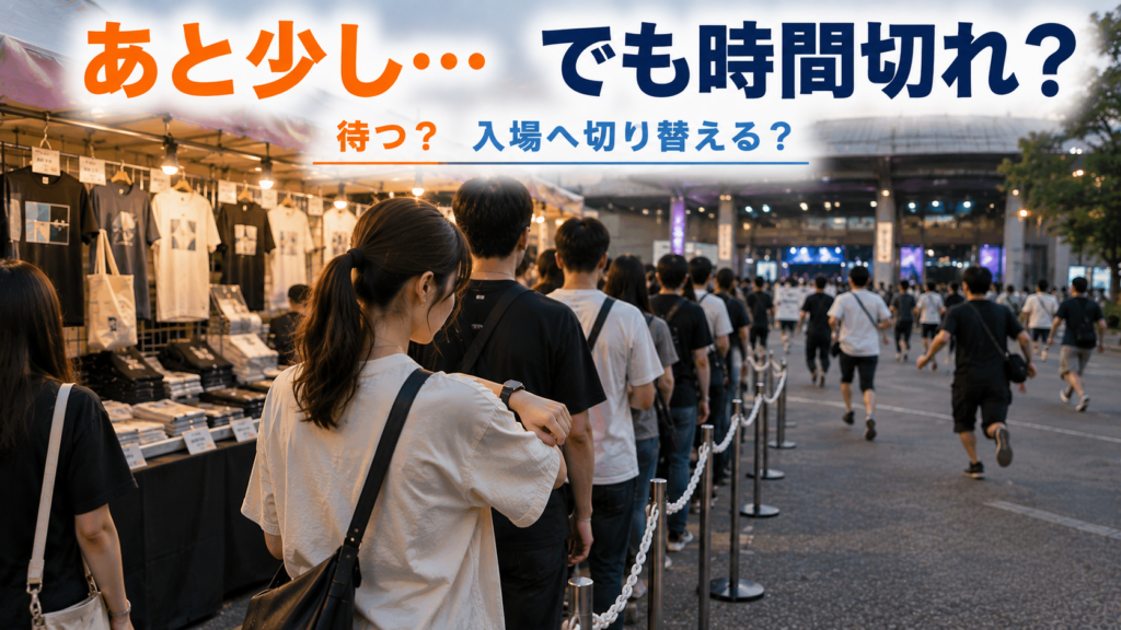 開演間近、入場か物販か迷う女性