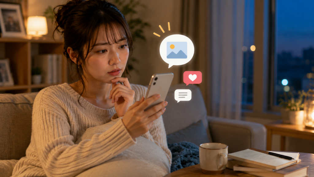 SNSを確認してしまう女性