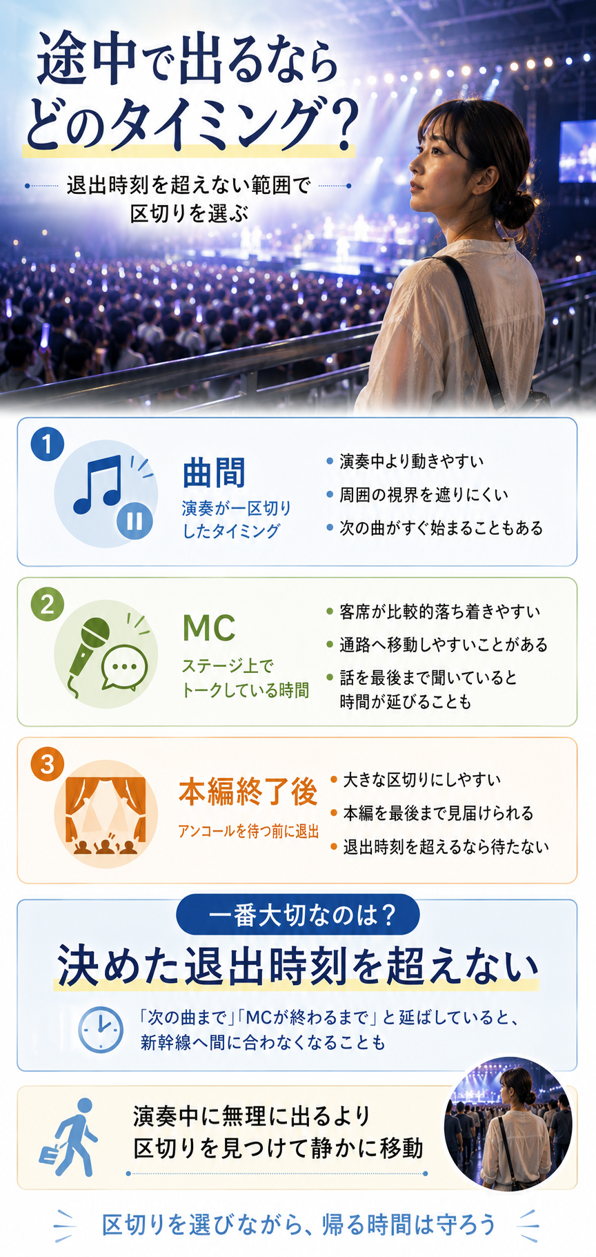 途中退場するならどこで出るか