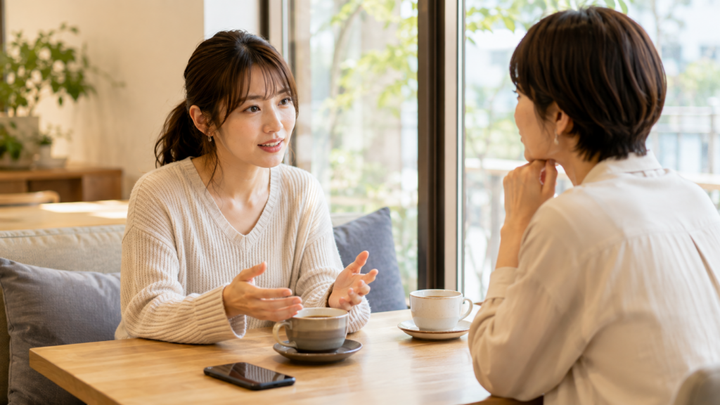 カフェで語らう二人の女性