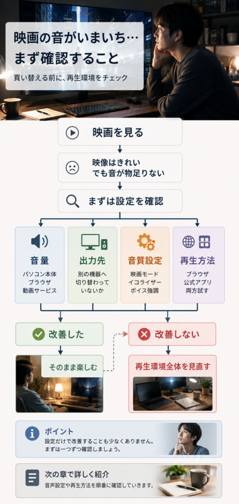 映画の音を改善する確認フロー