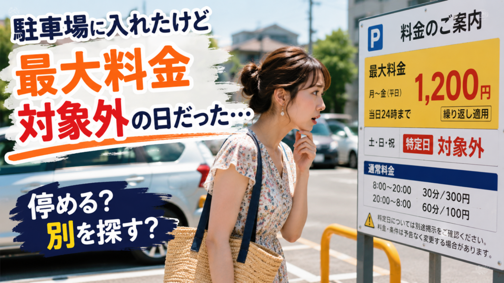 駐車料金の案内に驚く女性