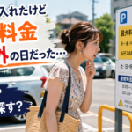 駐車料金の案内に驚く女性