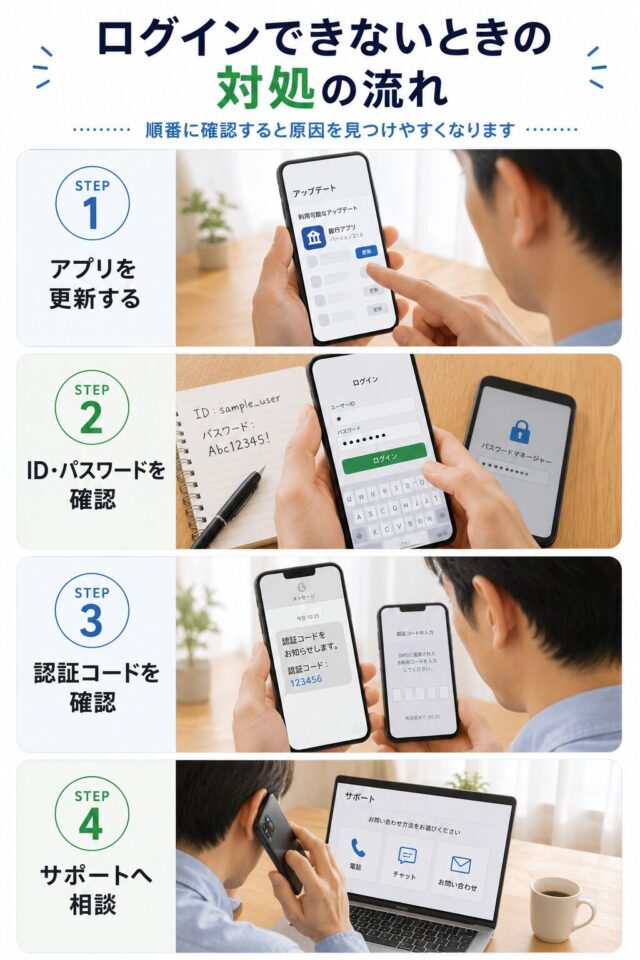 ログインできないときの対処の流れ