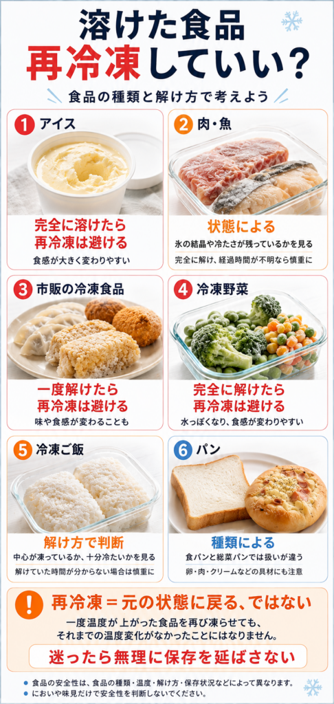 溶けた食品の再冷凍ガイド